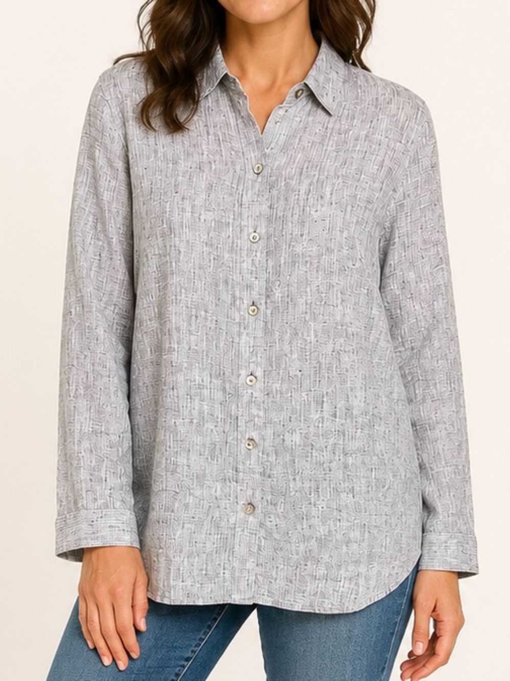 J. Jill Love Linen Essential Shirt Gray 100% Linen Petite S